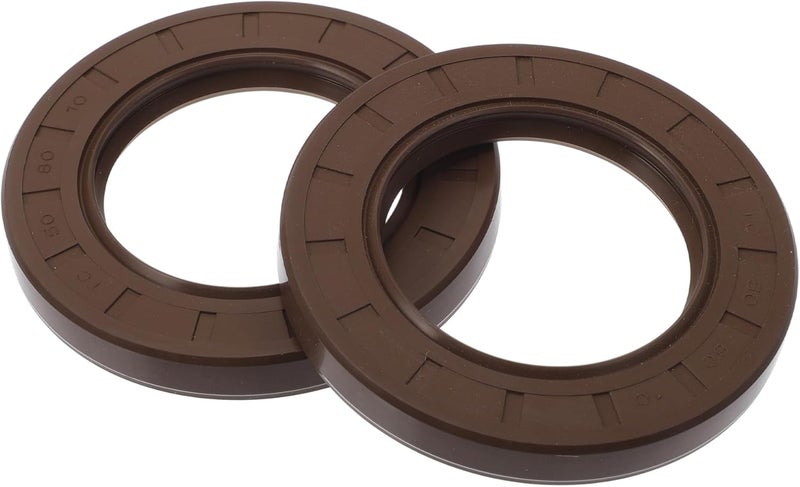VekAuto Universal Oil Seal TC Double Lip W Steel Spring Seal Ring Rotary Shaft Seal 50x80x10mm High Pressure FKM Rubber Brown 2 Pcs - Image 1